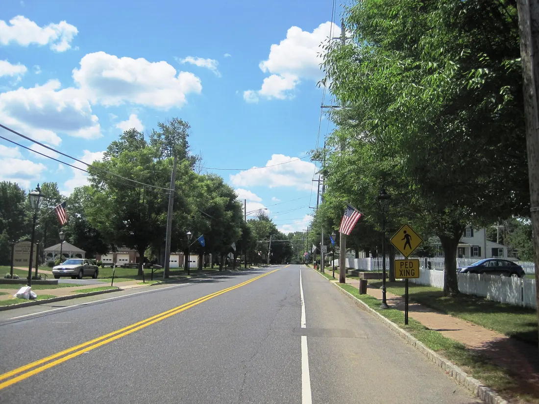 Photo of the unincorporated community of Cookstown, New Jersey within New Hanover Township, Burlington County. Photo taken on westbound County Route 616 (Main Street).