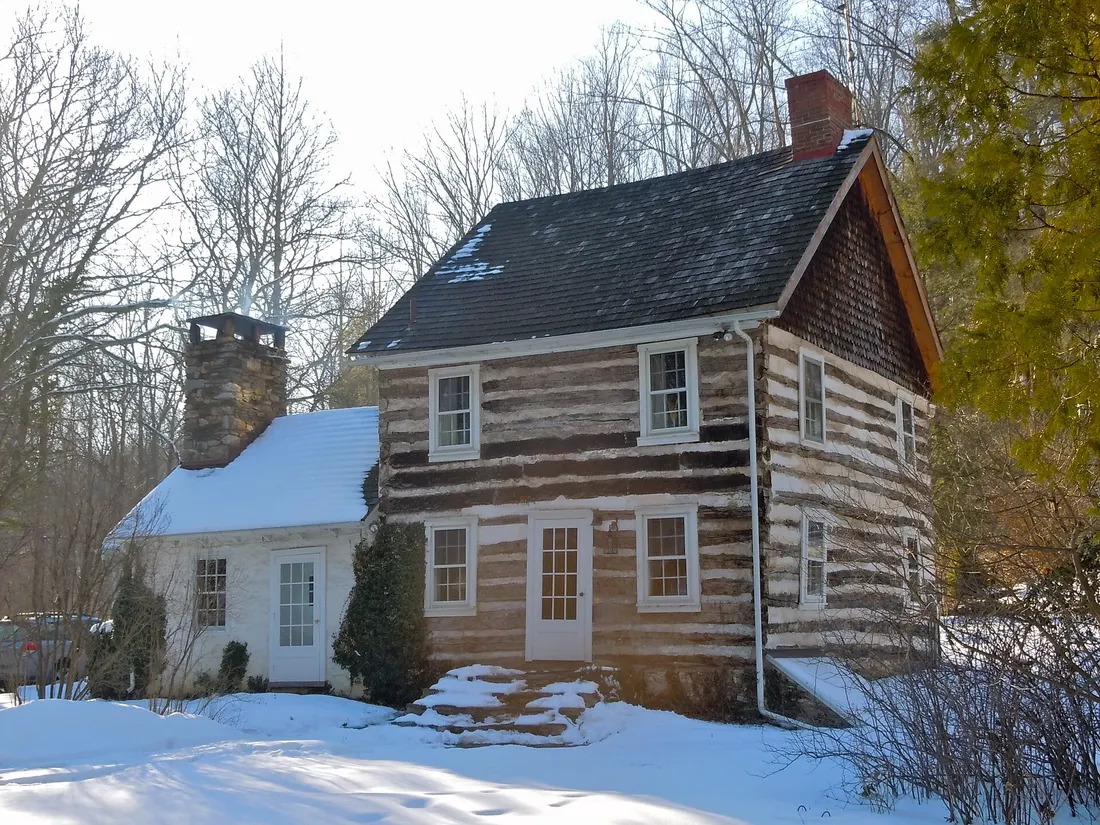 Log Cabin in Green Valley Historic District on the NRHP since September 16, 1985. On Green Valley Road. The HD is in both East Marlborough and Newlin Townships, Chester County, Pennsylvania.