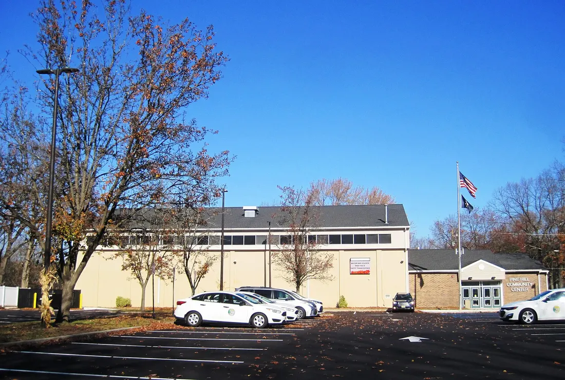 Photo of the Pine Hill, New Jersey community center. Photo taken from the building's parking lot looking north-northeast.