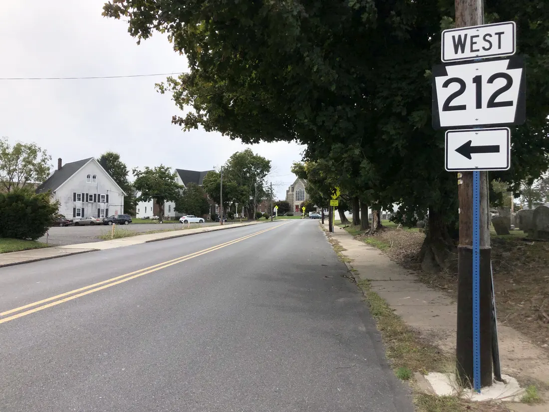View west along Pennsylvania State Route 212 (Church Street) just east of Main Street in Richlandtown, Bucks County, Pennsylvania