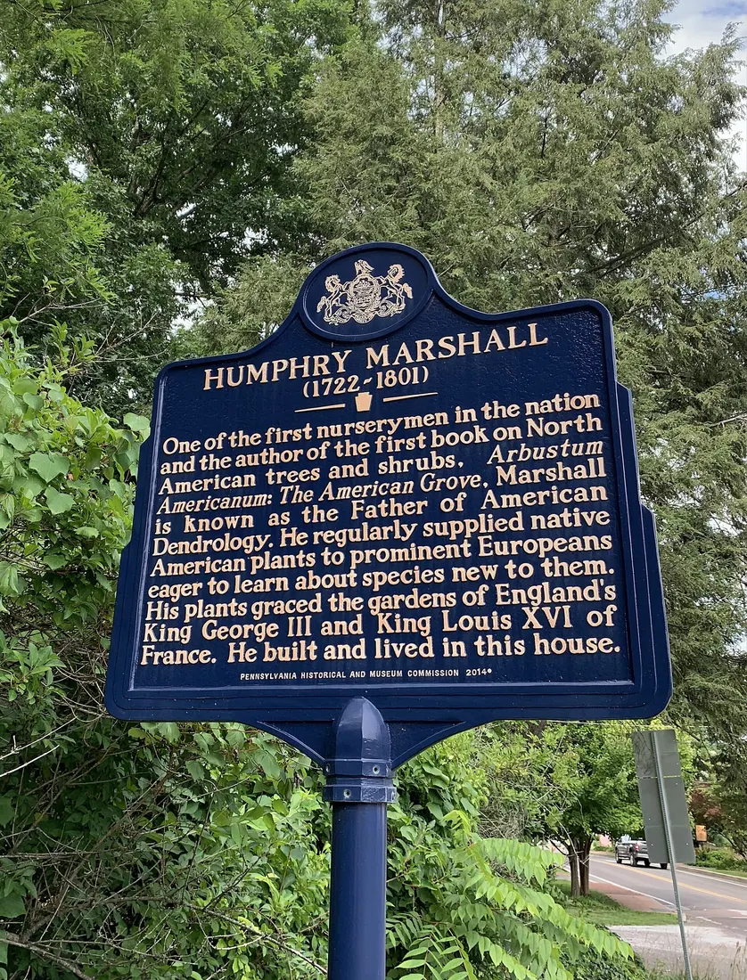Humphry Marshall state historical marker, 1407 W Strasburg Rd., West Bradford Township, Chester County, Pennsylvania, US