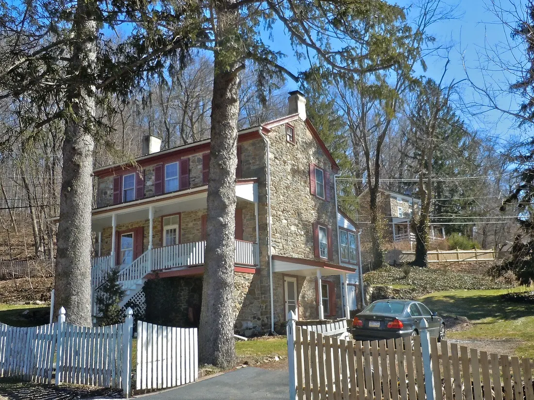 McDermot house in Birchrunville Historic District. HD on the NRHP since April 28, 1992, and is located near the junction of Flowing Springs Road and Schoolhouse Ln. around Birchrunville, West Vincent Township, Chester C