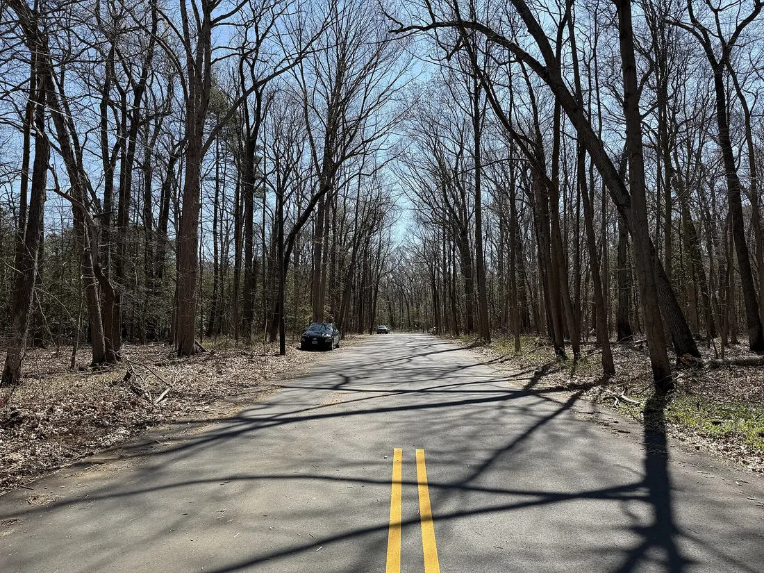 Early spring view of the main entrance to the Westampton Section of Rancocas State Park in Westampton Township, Burlington County, New Jersey