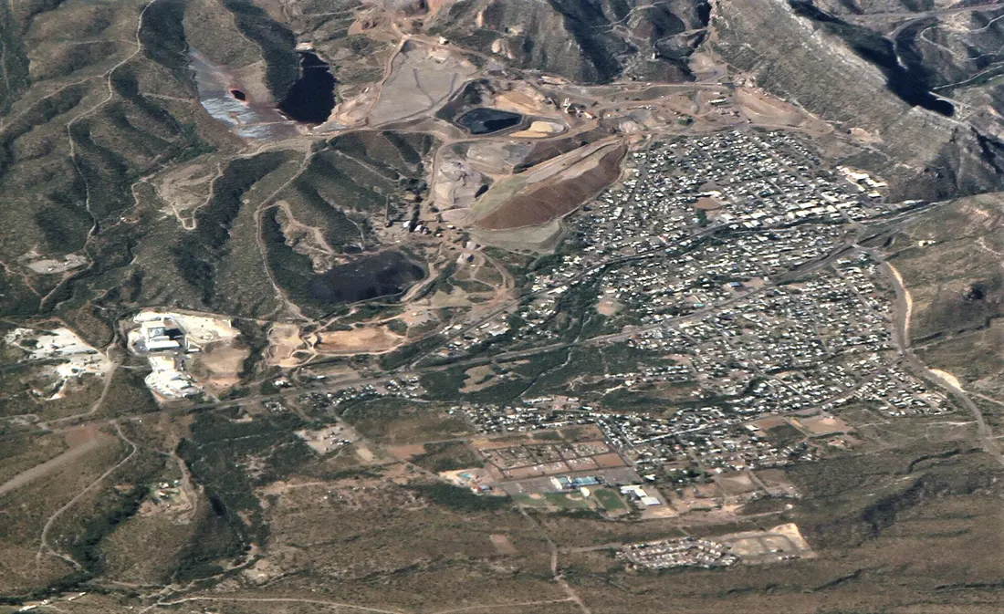 Aerial photo of Superior, Arizona, looking north.