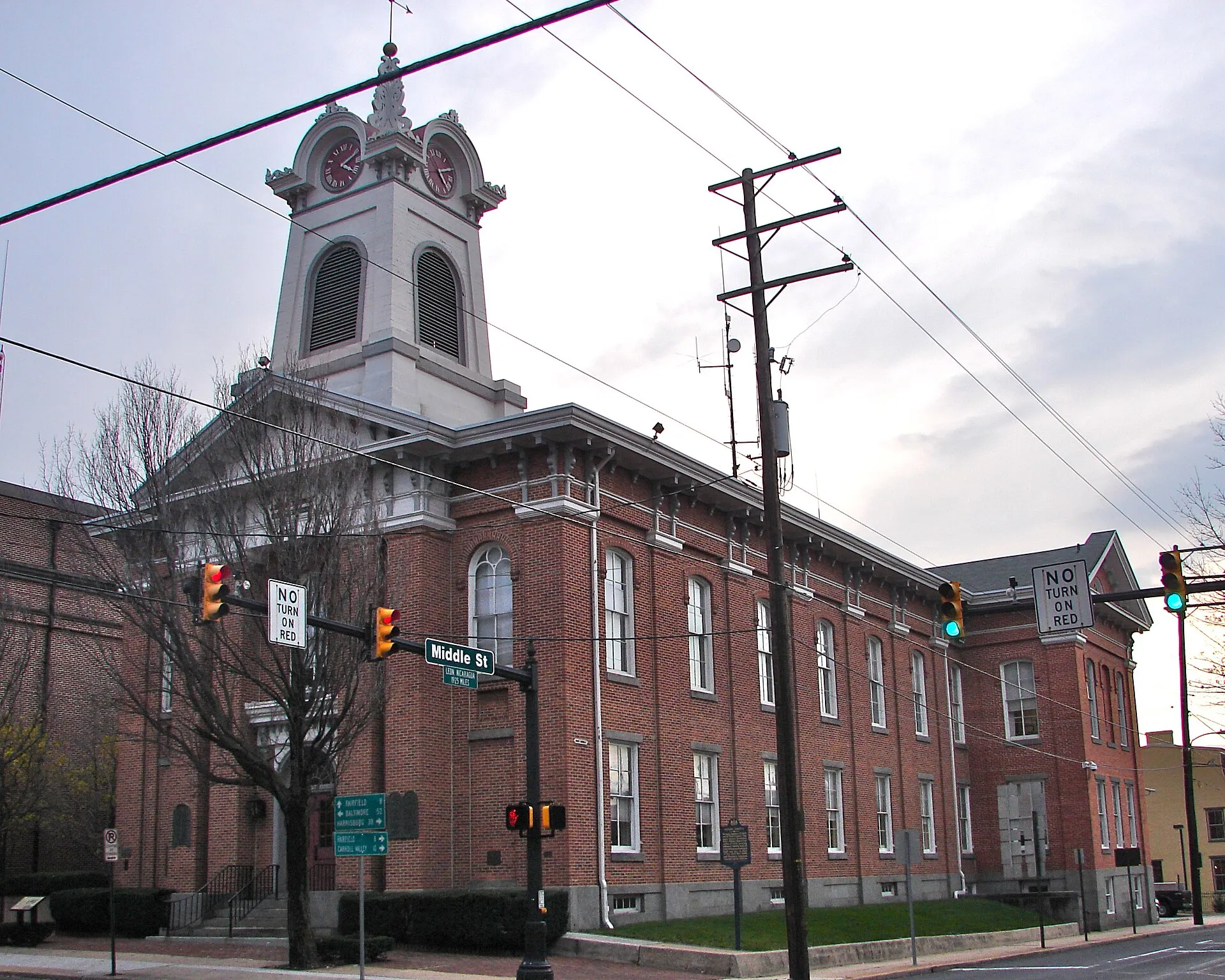 Adams County Courthous on the NRHP since October 1, 1974. At Baltimore and West Middle Streets in Gettysburg, Pennsylvania. Built 1858