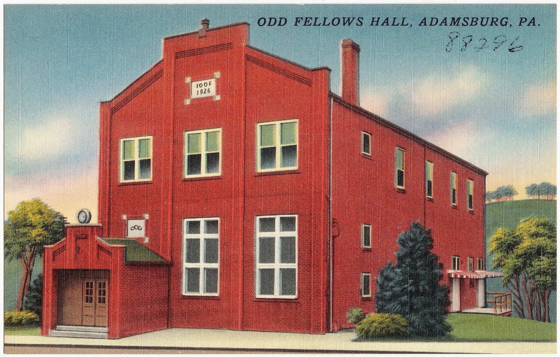 Title: Old Fellows Hall, Adamsburg, PA. Subjects: Organizations' facilities Places: Pennsylvania > Westmoreland (county) > Adamsburg Notes: Title from item. Extent: 1 print (postcard) : linen texture, color ; 3 1/2 x 5 1/2 in. Accession #: 06_10_017095