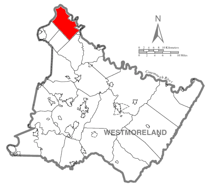 Map of Westmoreland County, Pennsylvania highlighting Allegheny Township