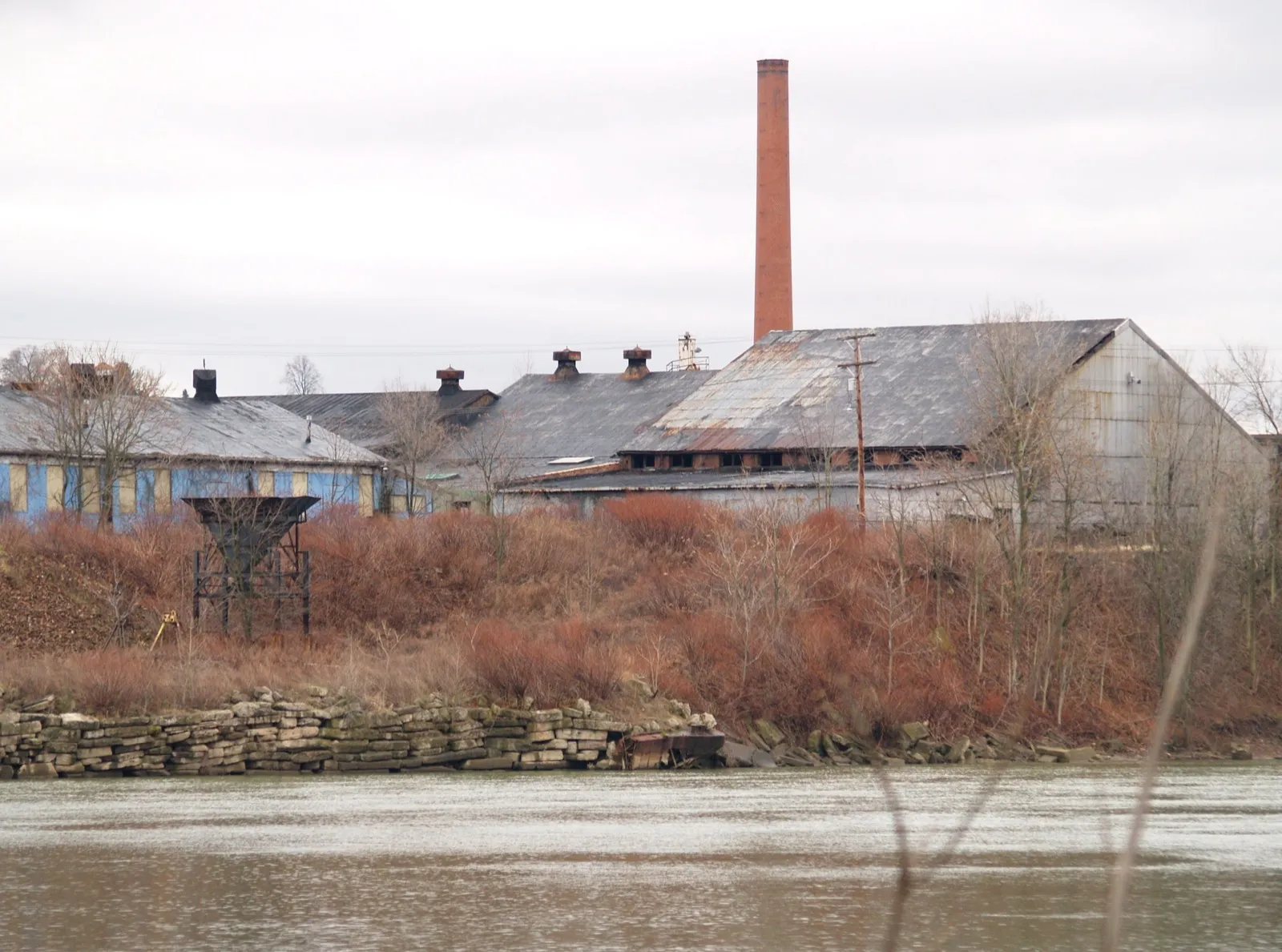 Old Factory Smokestack & Hopper Across The Allegheny
