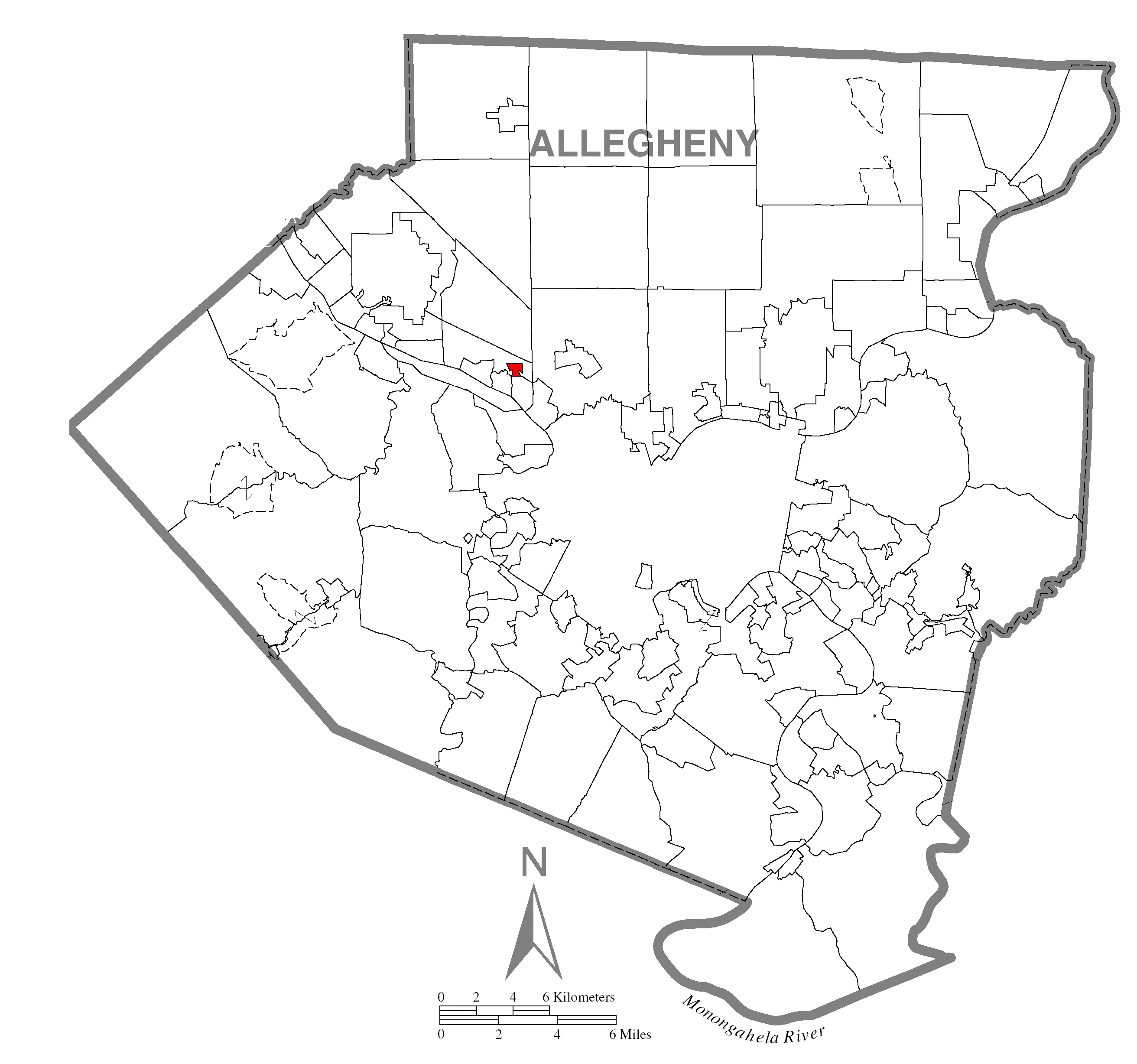 A map of Allegheny County showing Ben Avon Heights, Pennsylvania ( alternate ) highlighted on the map.