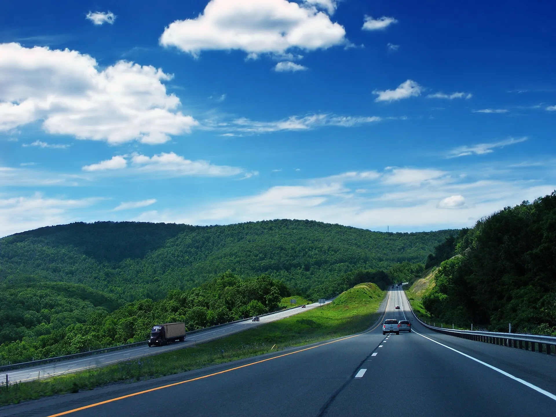 Interstate 80, western Centre County in Boggs Township Shown here is the stretch of highway crossing the steep Allegheny Front. The ascent (going westward) and descent (going eastward) is relentless between the Snow Shoe and Milesburg exits. Not an enjoyable winter-weather drive.