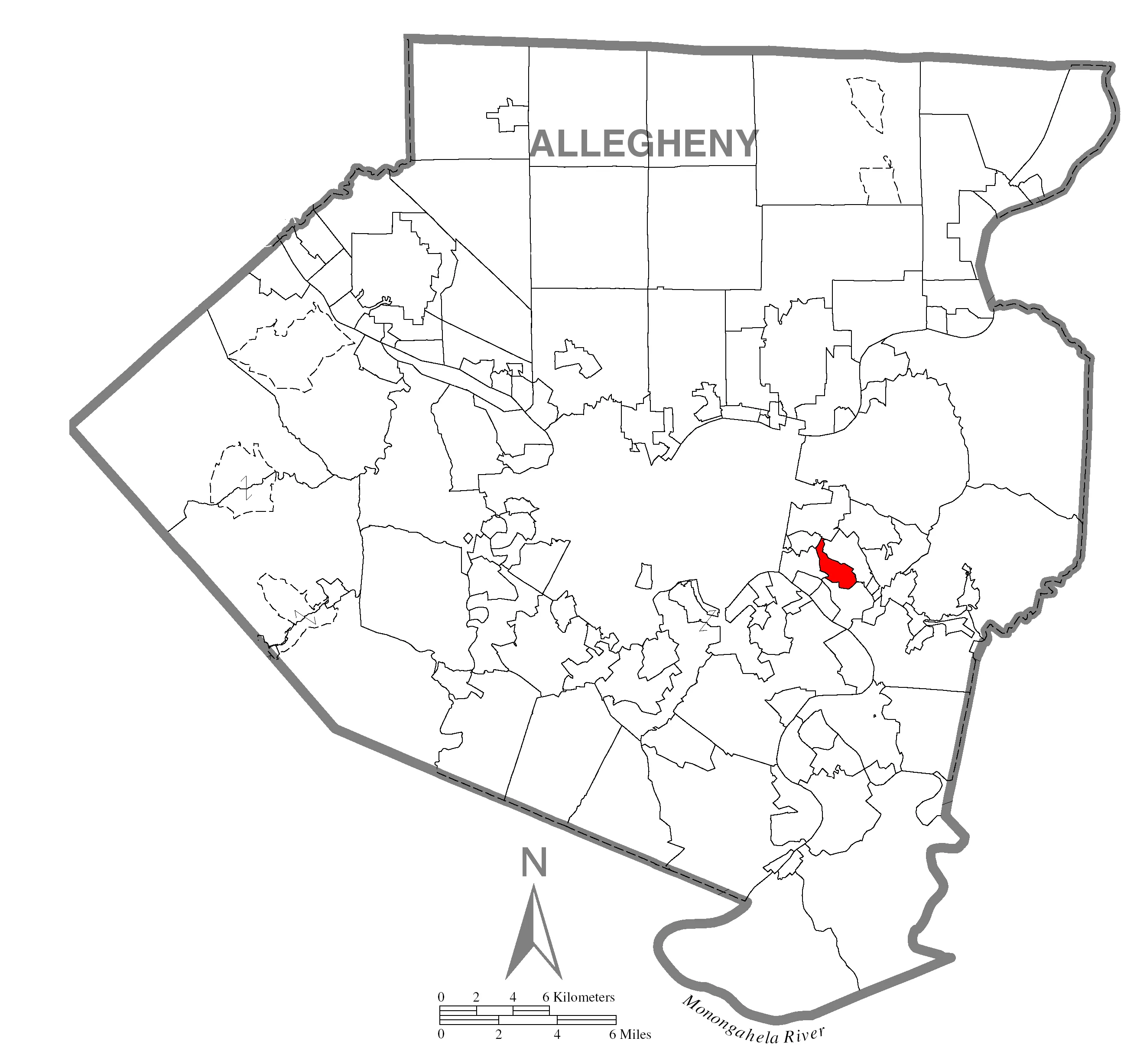 A map of Allegheny County showing Braddock Hills, Pennsylvania ( alternate ) highlighted on the map.