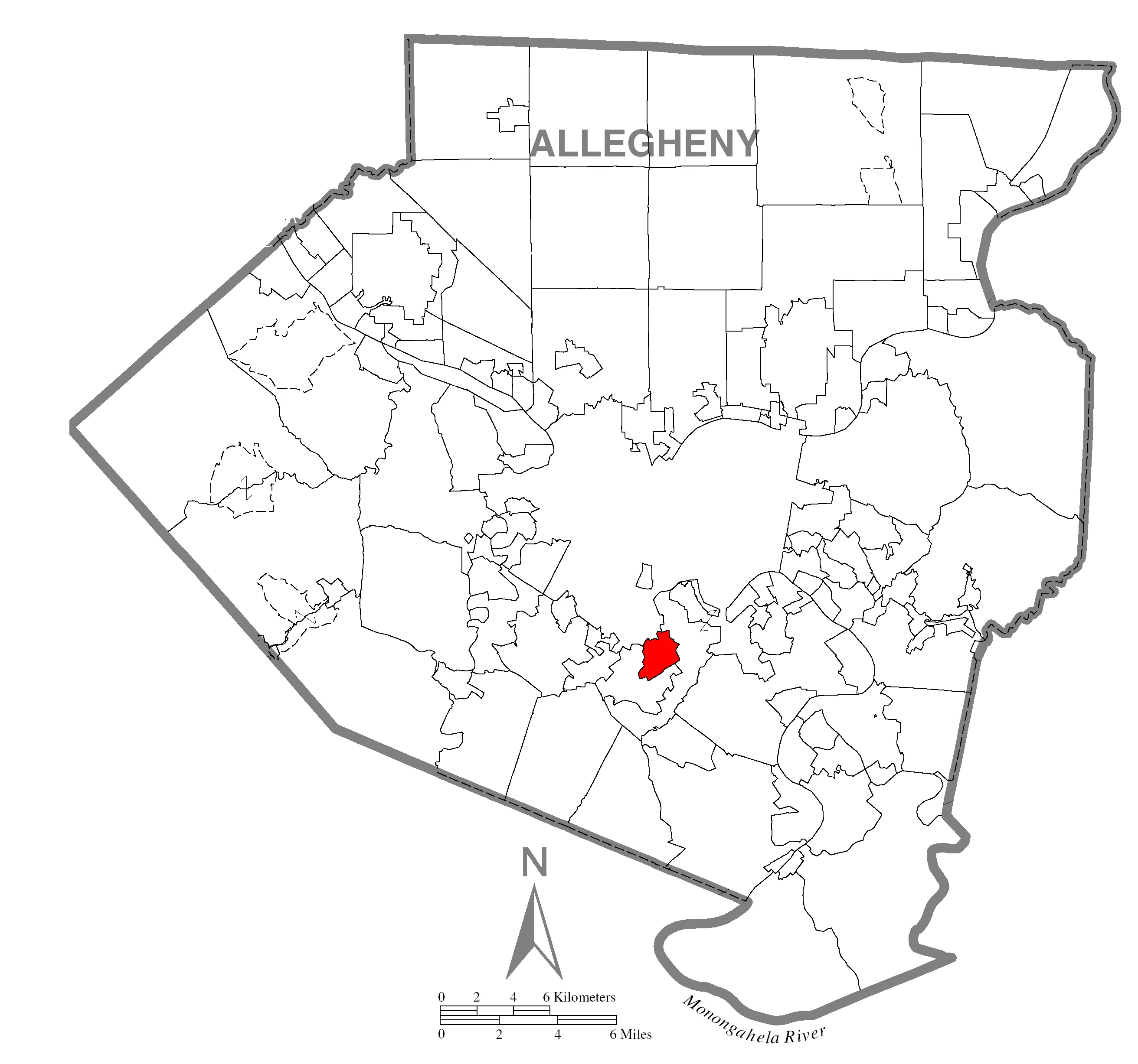 A map of Allegheny County showing Brentwood Township, Pennsylvania ( alternate ) highlighted on the map.