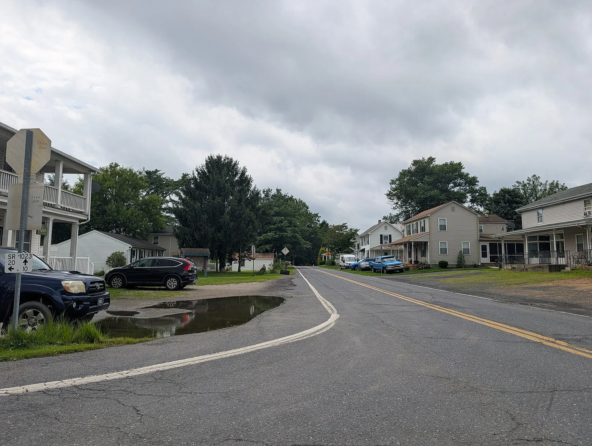 Photo of westbound Mill Street in New Buffalo , Pennsylvania . Photo taken looking west-southwest at Market Street.