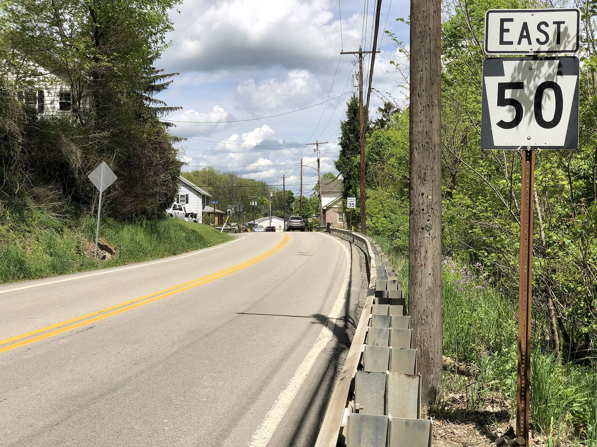 View east along Pennsylvania State Route 50 (Millers Run Road) at Muse Bishop Road in Cecil Township, Washington County, Pennsylvania
