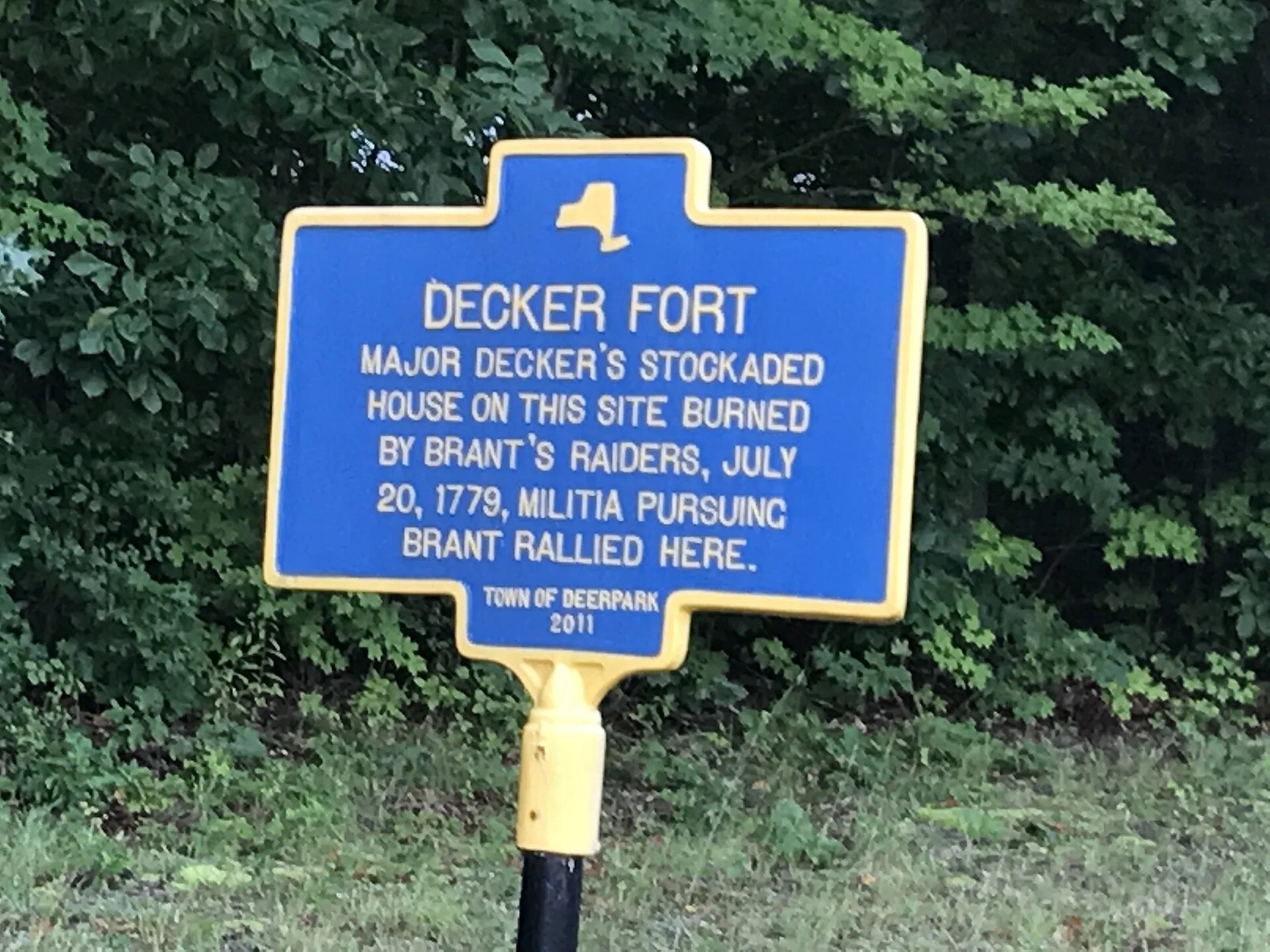 Historic marker on Neversink Drive fort attacked in Indian Raid, 1779, Town of Deerpark, Orange County, New York. Orange County CR80