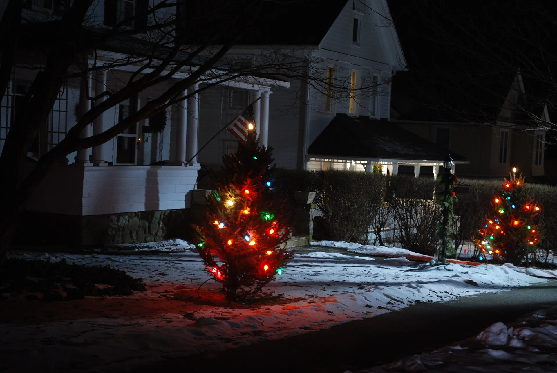 Christmas lights on a village street, Franklin Avenue, in Millbrook, New York