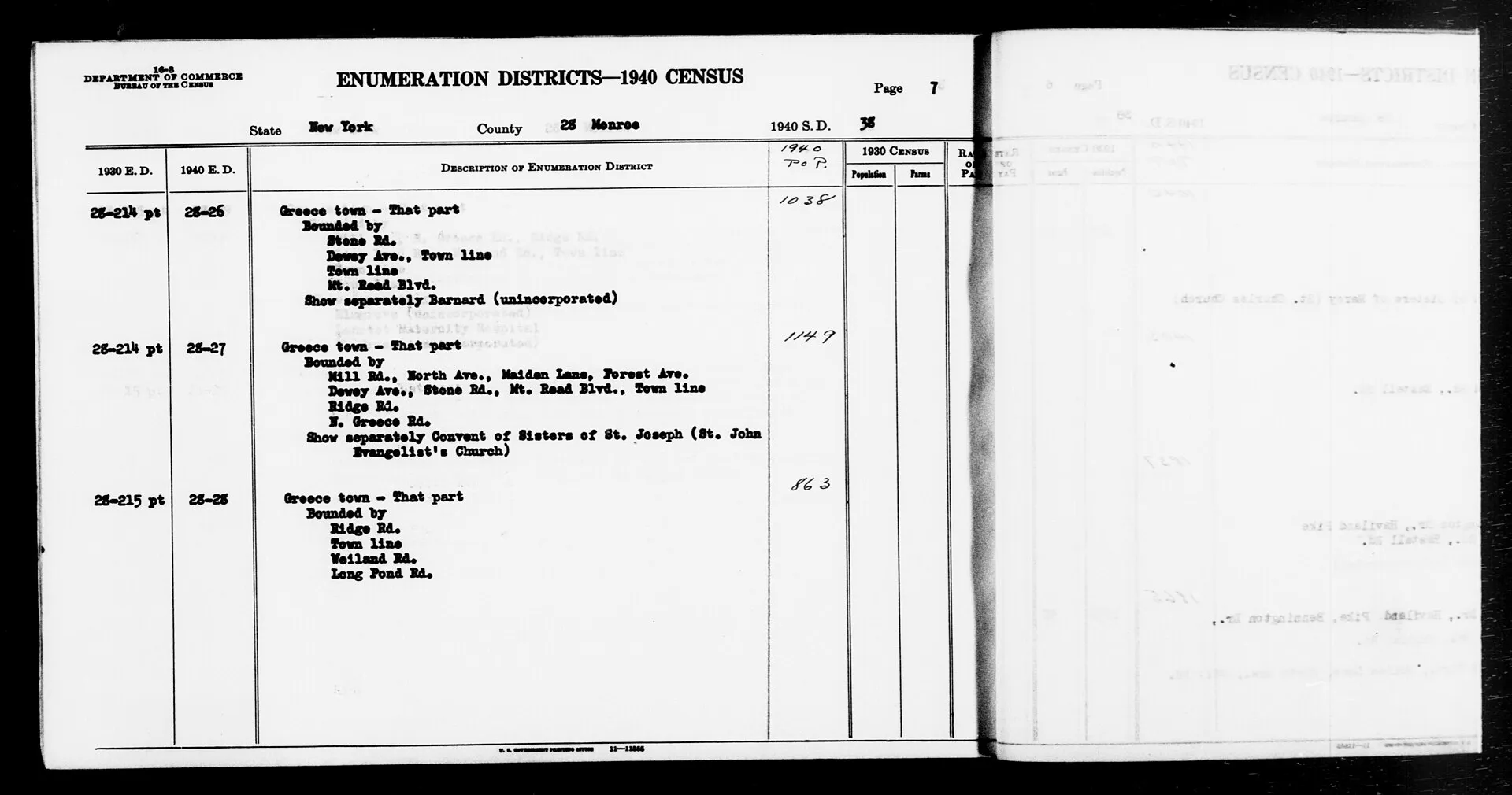 Scope and content: This item lists Enumeration Districts for: NY ED 28-26: GREECE TOWN BOUNDED BY (N) STONE RD; (E) DEWEY AV, TOWN LINE; (S) TOWN LINE; (W) MT. …