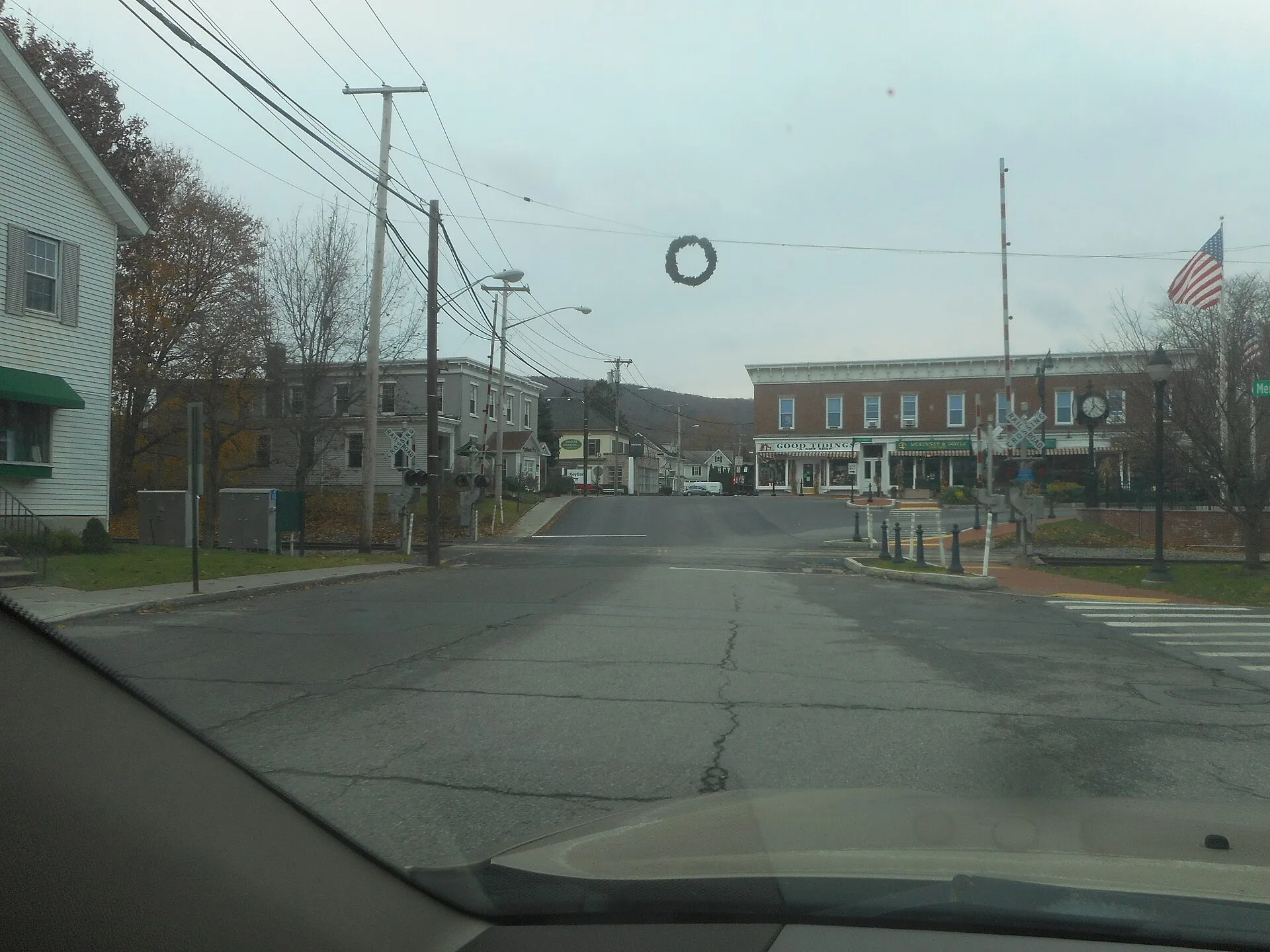 East Main Street in the Village of Pawling, New York as it is about to approach the intersection with Memorial Boulevard, and more import