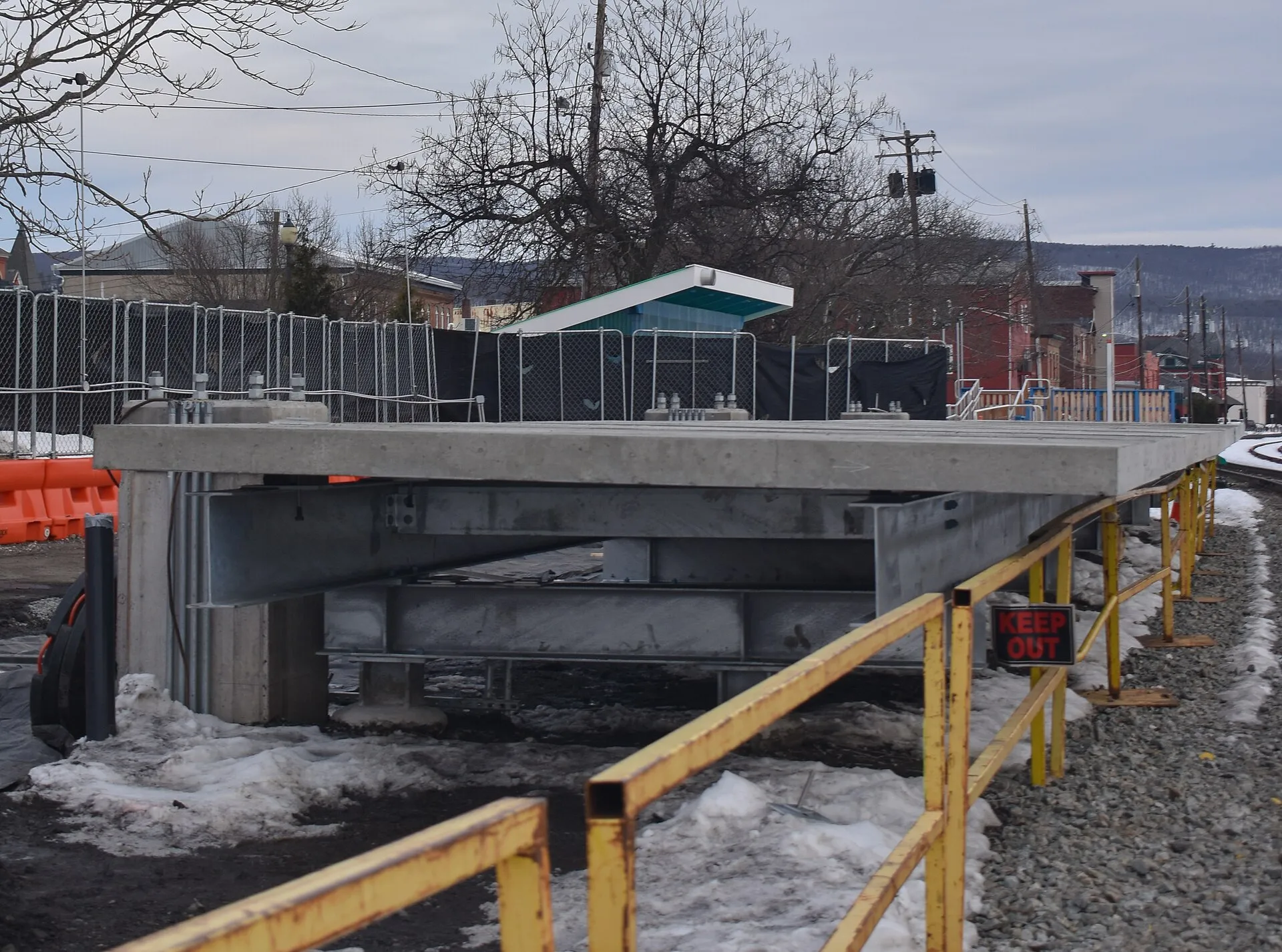 A view of the Port Jervis train station being built by the Metro-North. The station itself is longer and wider as seen in this photo. Soon this will be open to …