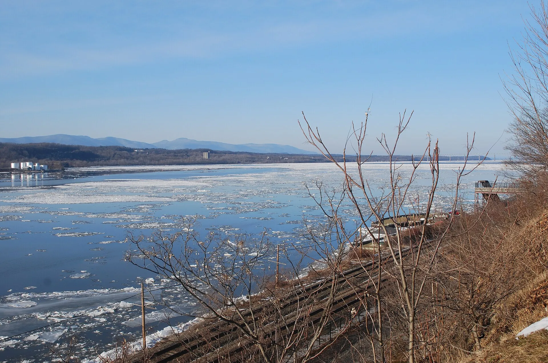 A view from Rhinecliff, New York, USA of the Hudson River looking towards the Catskill Mountains
