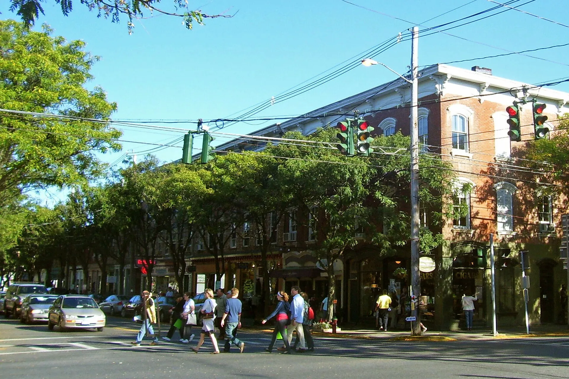 Junction of US 9 and NY 308, in downtown Rhinebeck, New York. Located within the Rhinebeck Village Historic District