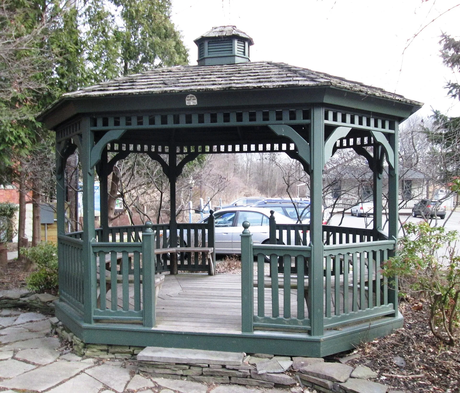 A gazebo in Tivoli Commons, next to the Watts de Peyster Firemen's Hall.  The Commons also features the historic Tivoli Union Free School