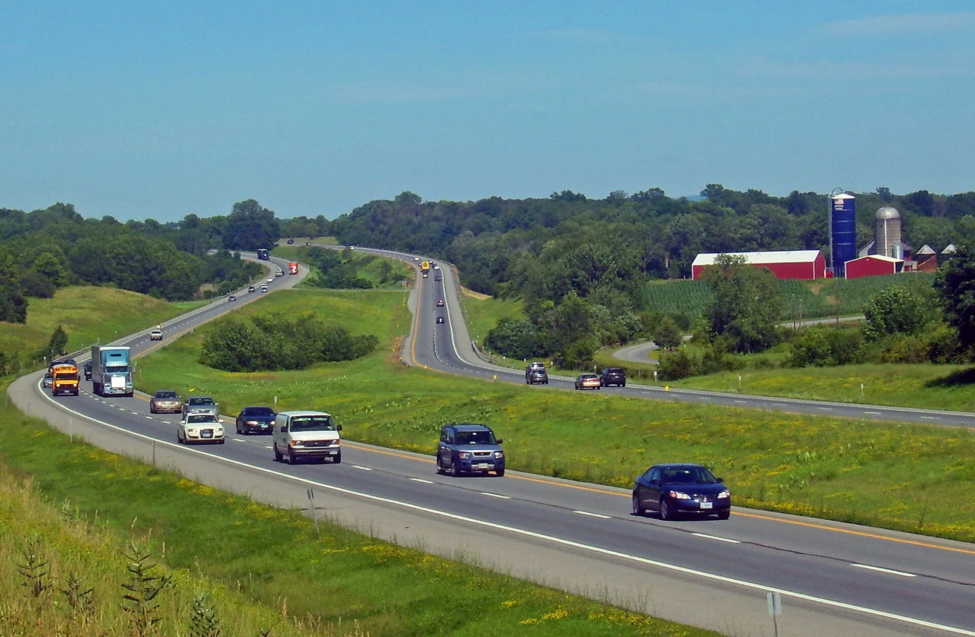 View east along I-84 in the Town of Wallkill , NY, USA, from embankment around MP 21.4 WB