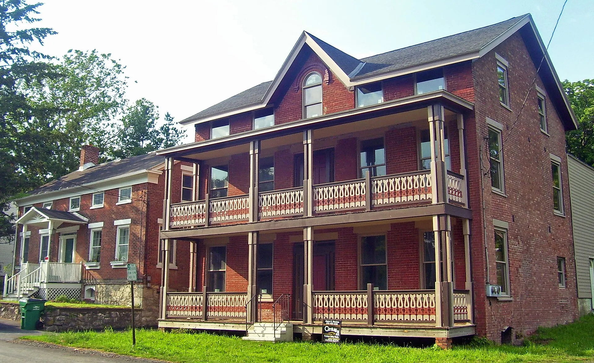 Mid-19th century Greek Revival brick houses, part of the Main Street Historic District in New Hamburg, NY, USA