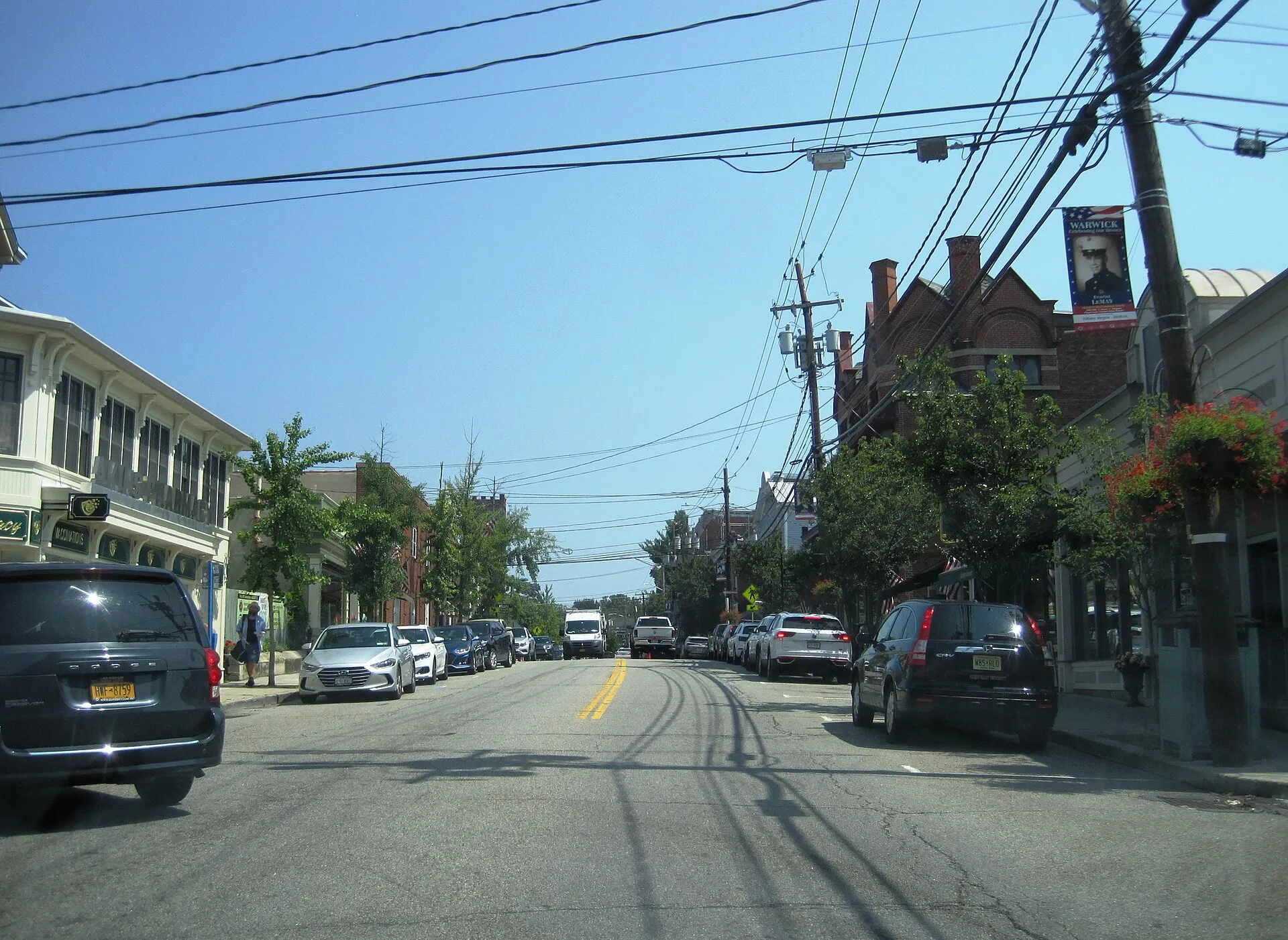 Photo of northbound New York State Route 17A and NY 94 (Main Street) in the village of Warwick , New York . Photo taken looking northeast at Bank Street