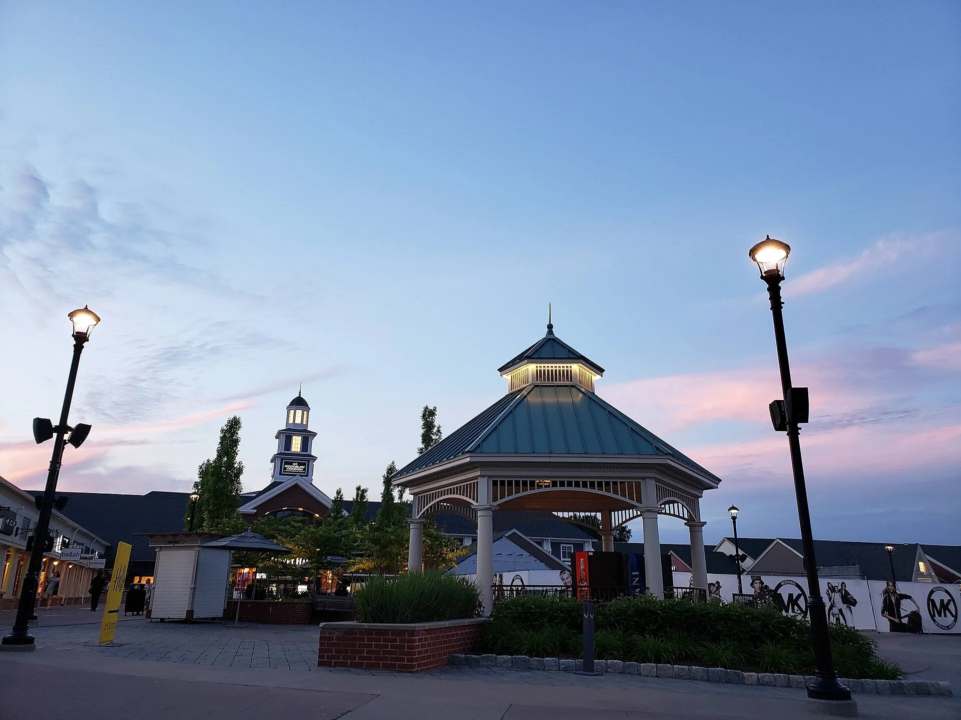 The Hudson Valley district of Woodbury Common Premium Outlets. The center gazebo and Market Hall is pictured