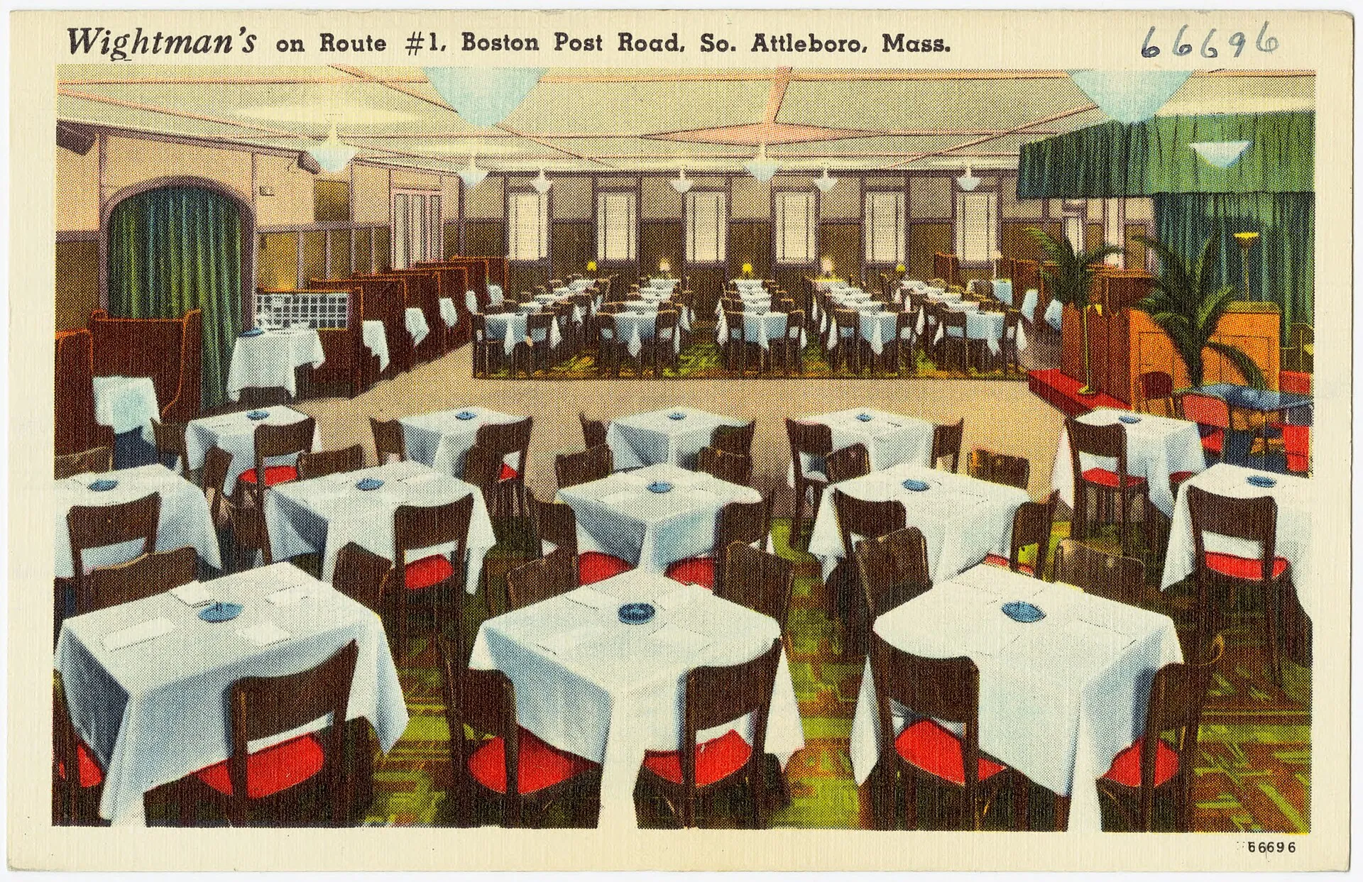 Title: Wightman's on Route #1, Boston Post Road, So. Attleboro, Mass. Description: Wightman's. Route #1 Boston Post Road. "To dine at Wightman's is to dine well". 4….