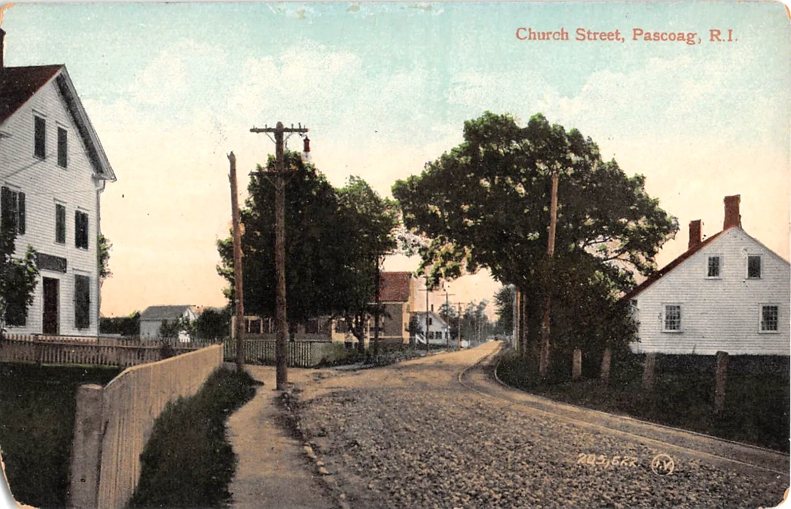 Church Street, Pascoag, Rhode Island - divided-back postcard (track of the Columbian Street Railway at right).
