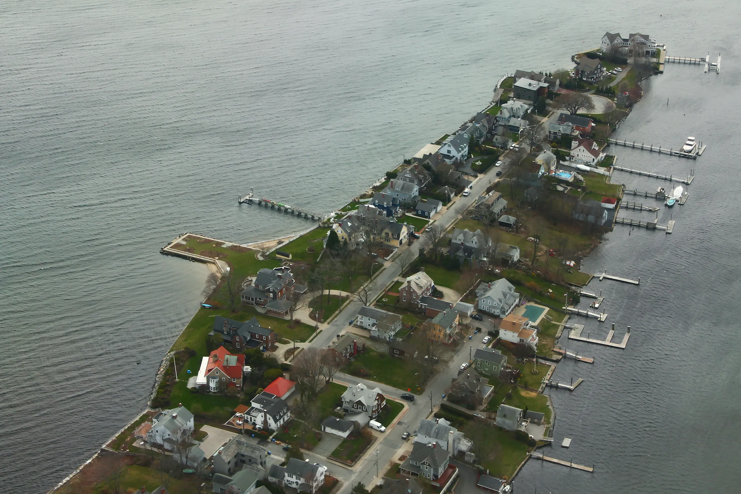Aerial view of Pawtuxet Neck, Cranston, Rhode Island.