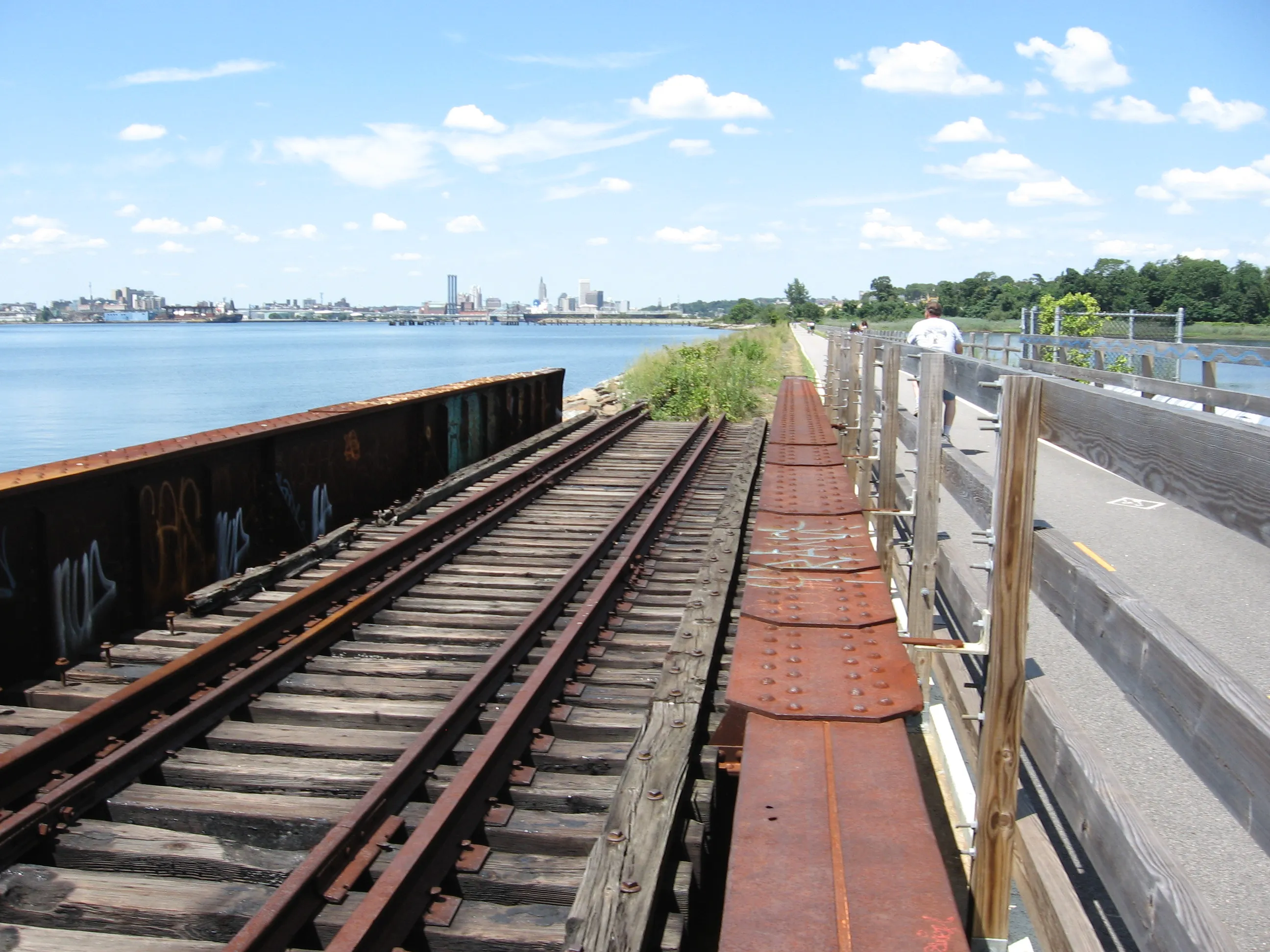 Bridge crossing over the East Bay Bike Path at Watchemoket Cove, East Providence.