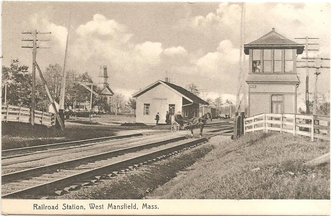 Early divided back postcard of West Mansfield station.