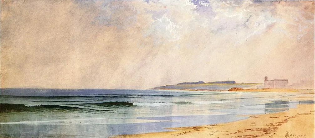 "A Showery Day, Naragansett Pier" by Alfred Thompson Bricher (19th century painting).