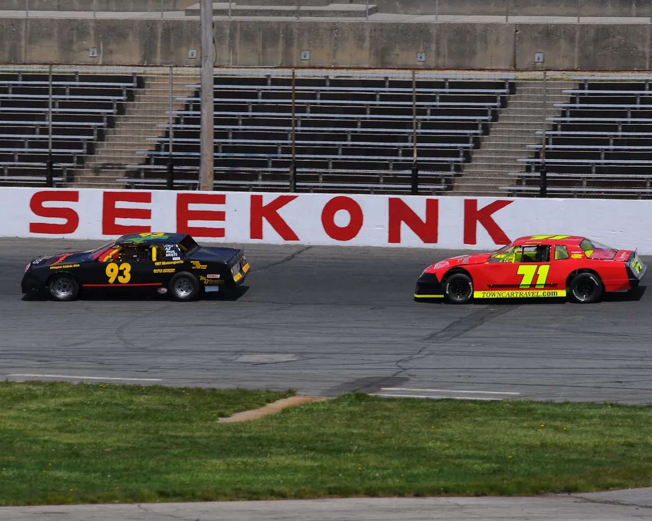 Two racecars at Seekonk Speedway in Seekonk, MA.