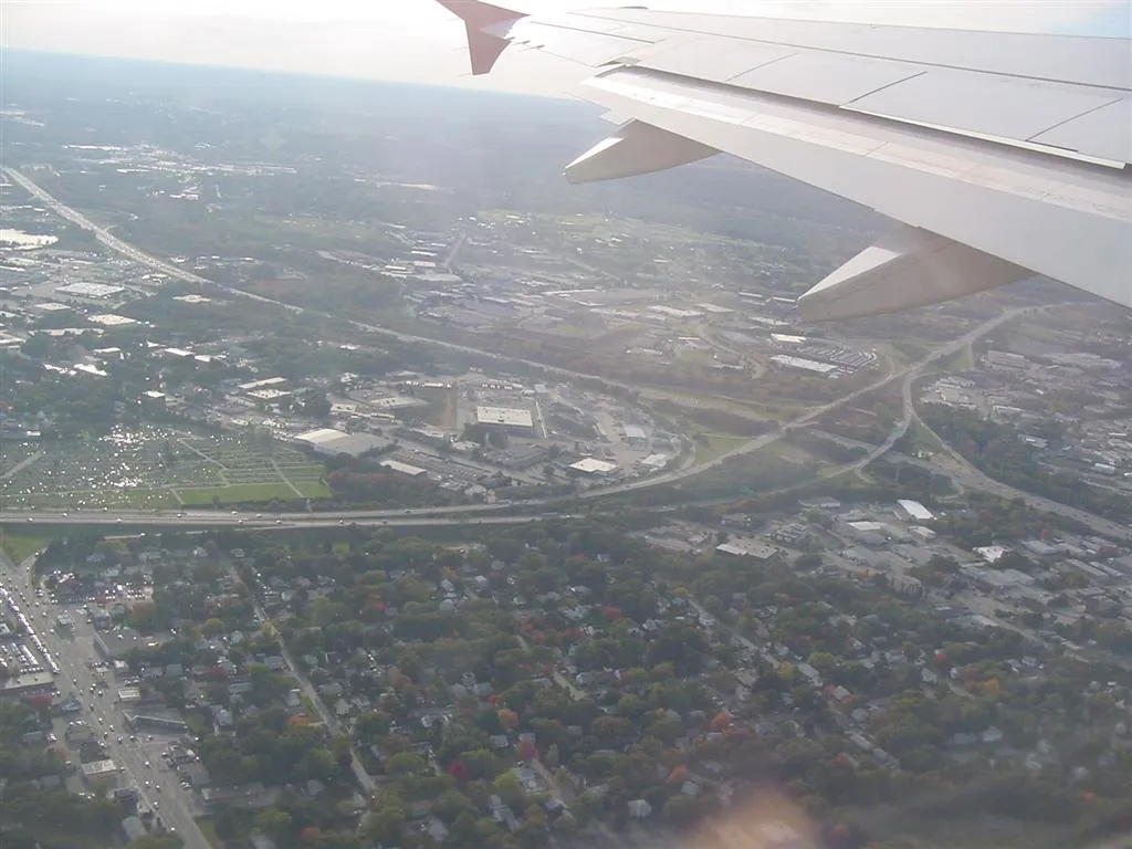 Aerial view of the junction of Interstate 95 and Rhode Island Route 37, Warwick.