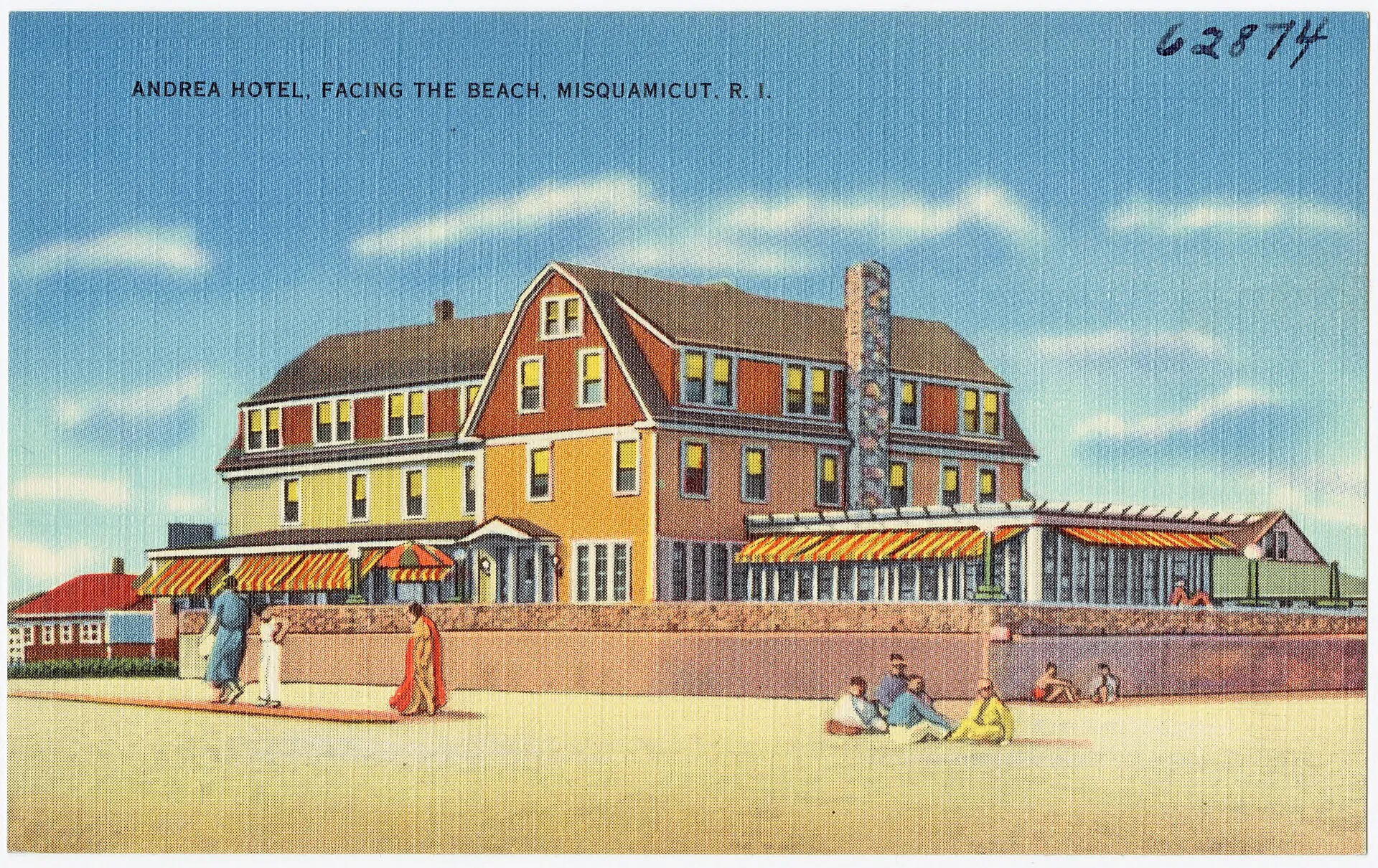 Title: Andrea Hotel, facing the beach, Misquamicut, R.I. Subjects: Hotels Places: Rhode Island > Washington (county) > Westerly Notes: Title from item. Extent:….