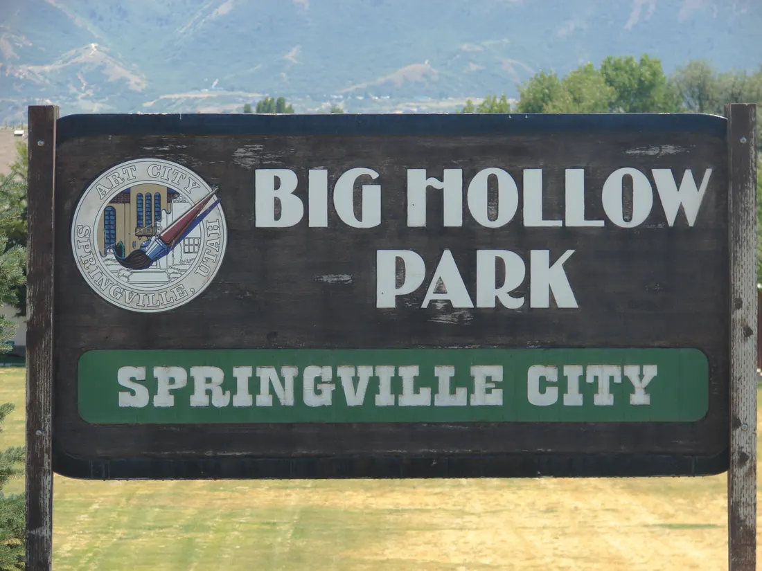 The sign for the Big Hollow Park in Springville, Utah, June 2015