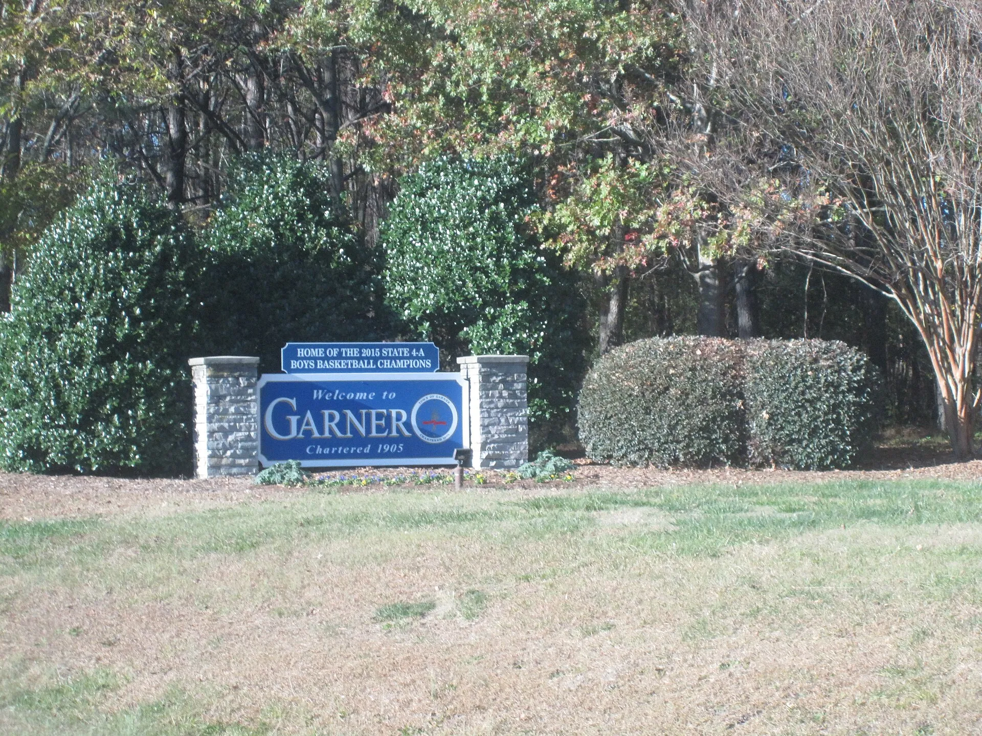 Garner welcome sign on US 70 Business in Wake County, North Carolina.