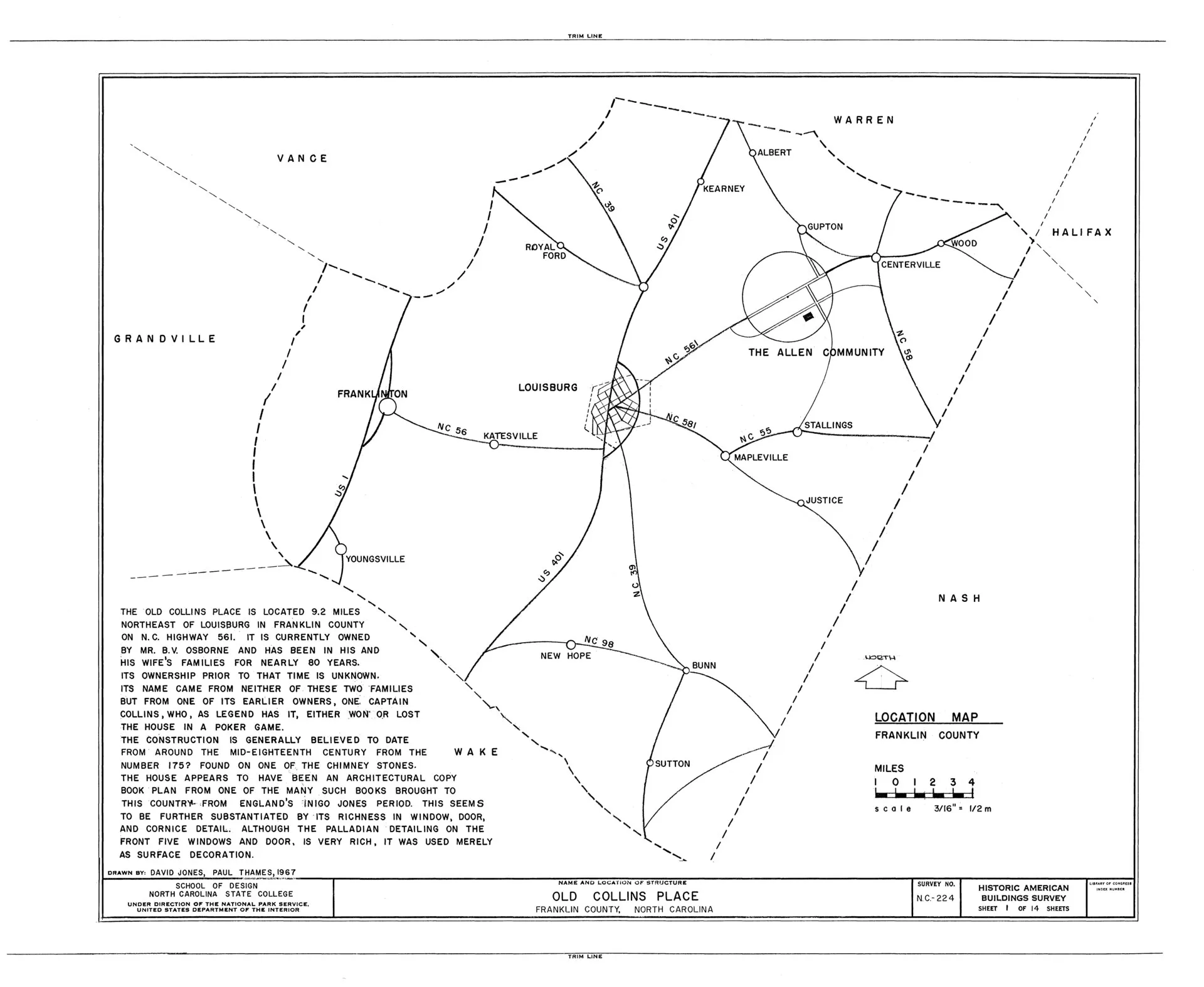 Old Collins Place, State Route 561, Louisburg, Franklin County, NC HABS NC,35-LOUBU.V,5- (sheet 1 of 14).tif