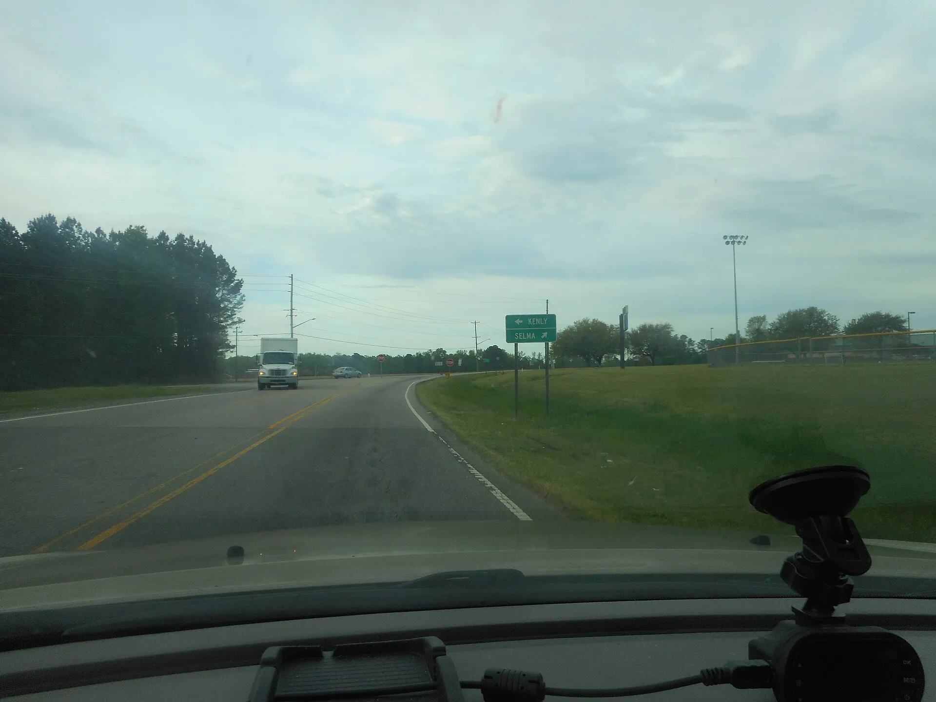 Southbound North Carolina Highway 39 as it is about to merge with US 301 in northern Selma, North Carolina. On the picture from southbound US 301 I mentioned that this intersection is a fork in the road, and this picture