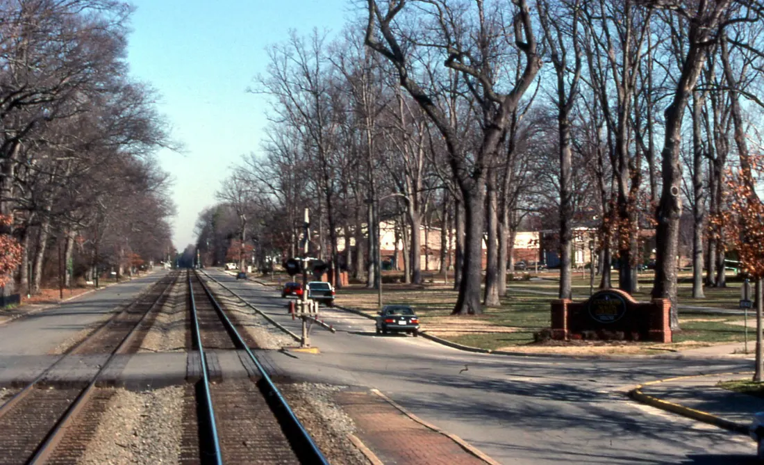 A CSX freight train passing through downtown Ashland