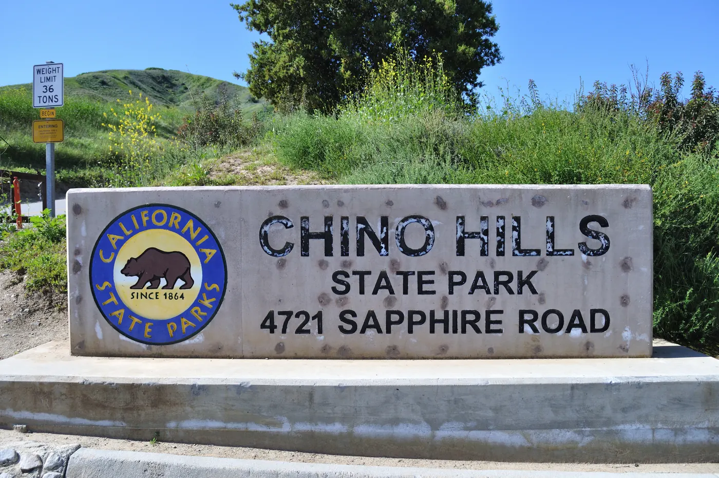 Chino Hills State Park main entrance on Sapphire Road