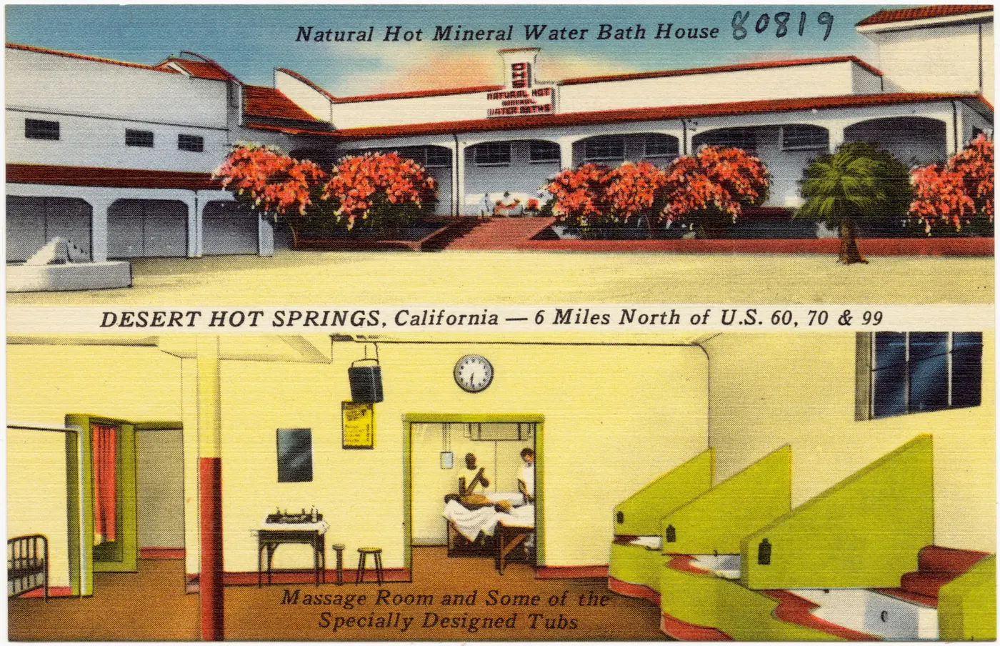 Vintage hot mineral water bath house postcard