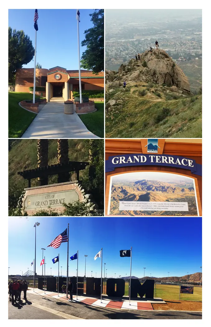 City of Grand Terrace images — City Hall, Blue Mountain Trail, and city entrances