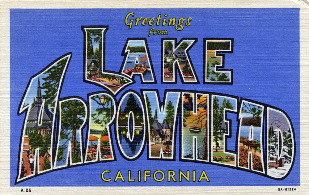Vintage large-letter postcard: Greetings from Lake Arrowhead