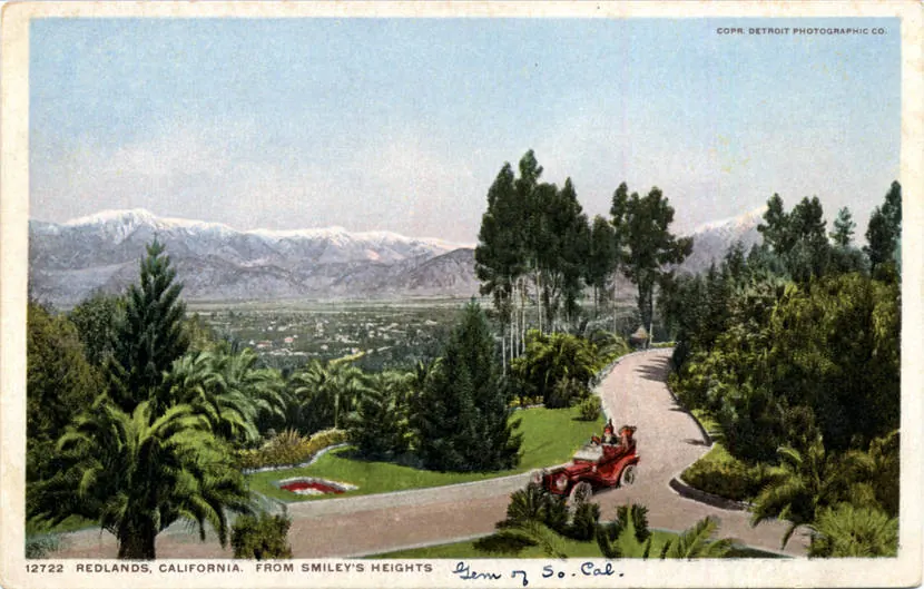 Redlands, California, viewed from Smiley's Heights (historic postcard)