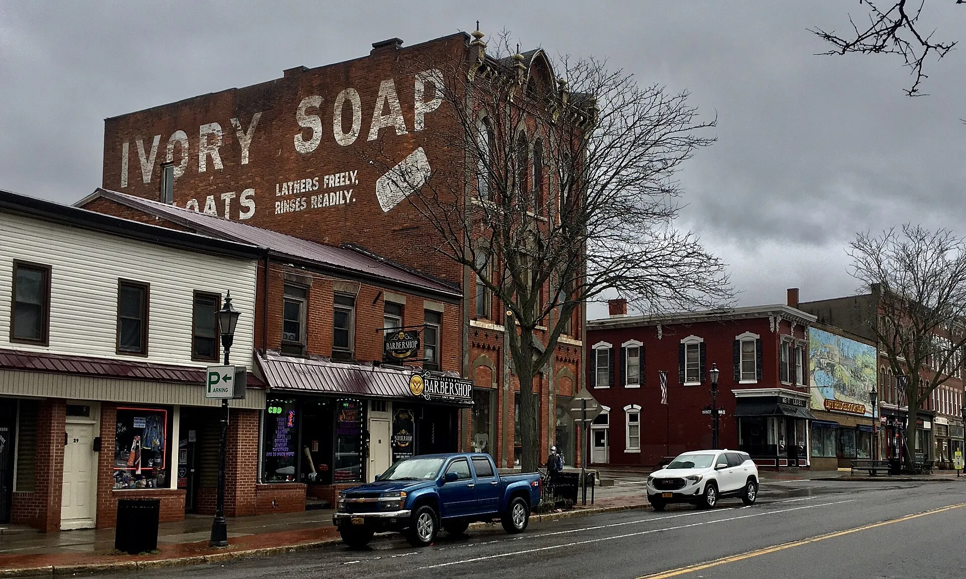 East side of Main Street (NY 19) near Market Street, downtown Brockport